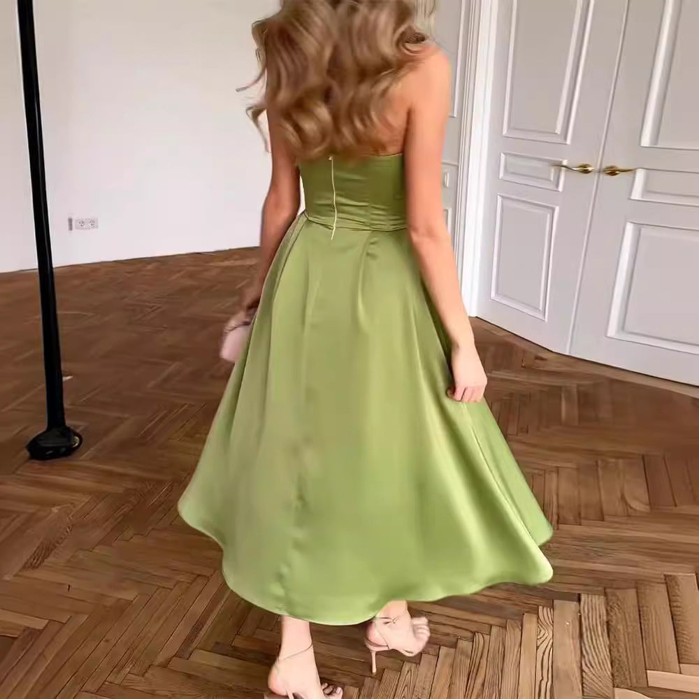Summer Solid Color Cold-shoulder Sleeveless Sexy Dress