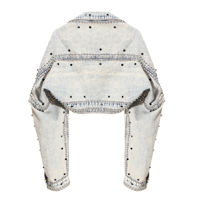 Design Niche Rivets With Diamonds Washed Jackets