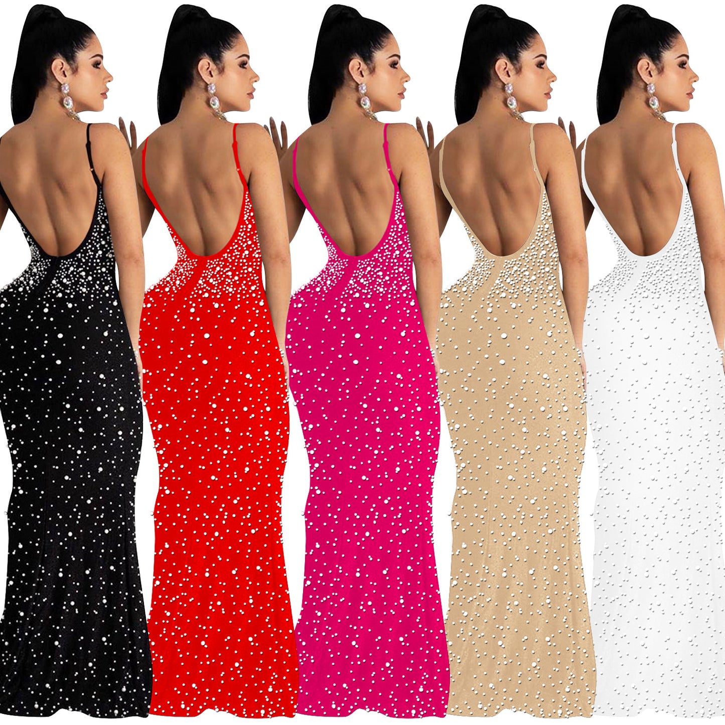 Women's Hot Drilling Nightclub Sexy Spaghetti Straps Sleeveless Dresses