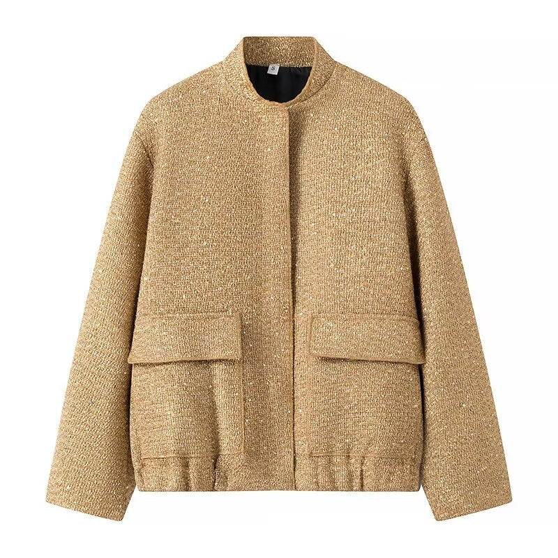 Women's Fashionable Sequins Accessories Stand-up Collar Coats