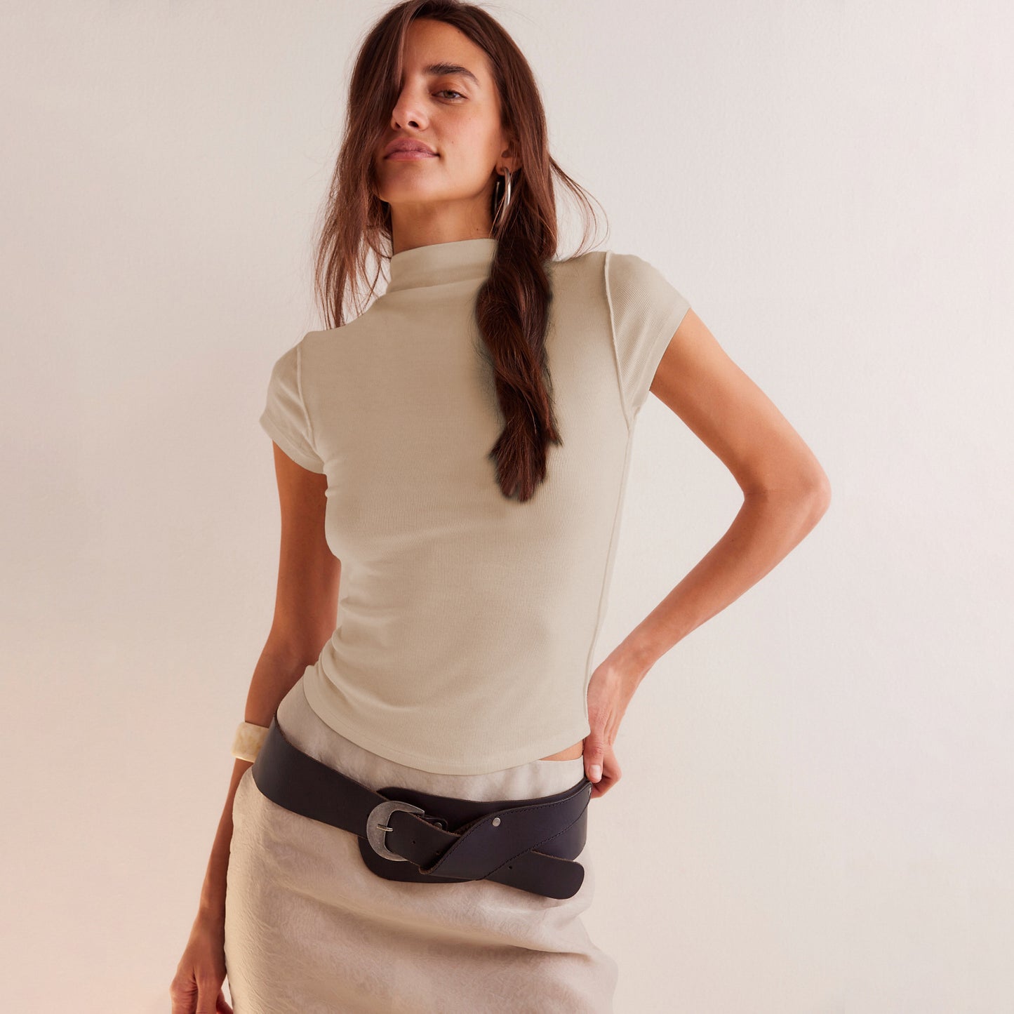 Solid Color Fashion Elegant Half Turtleneck Blouses