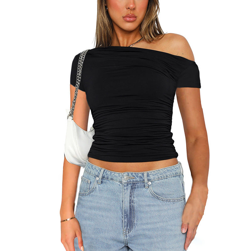 Women's Spring Solid Color Shoulder Sleeve Pleated Blouses