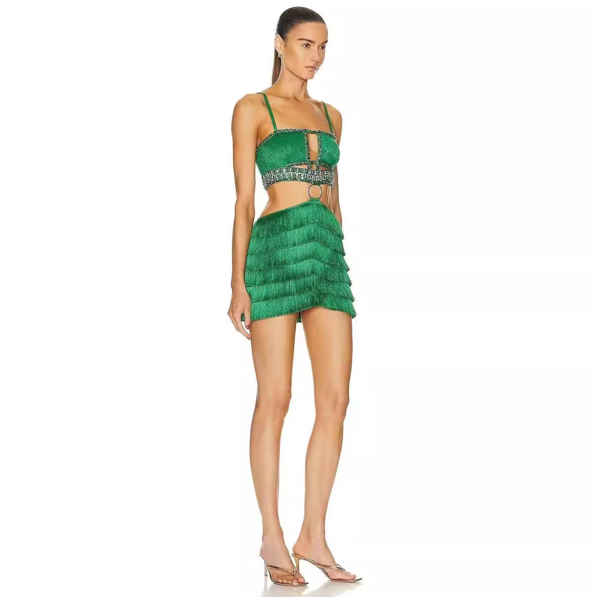 Wear Spring Fashion Backless Rhinestone Metal Dresses
