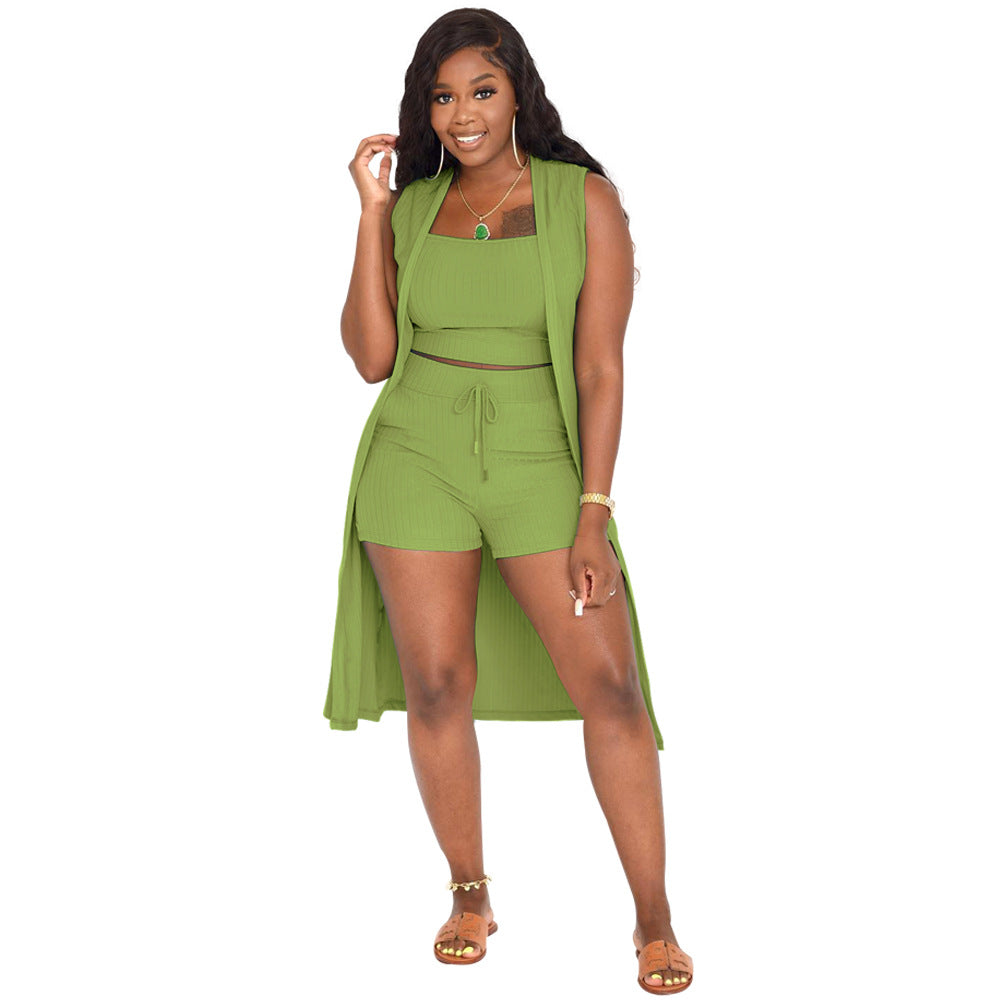 Women's Sunken Stripe Solid Color Three-piece Suits