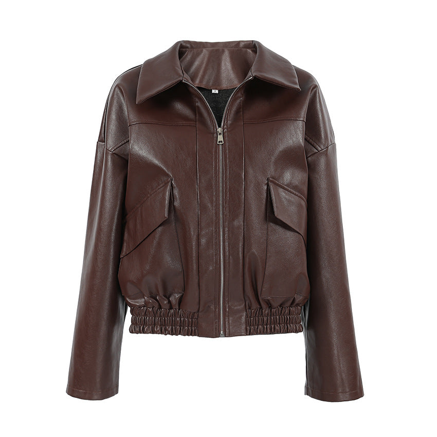 Women's Retro Old Money Style Brown Leather Jackets