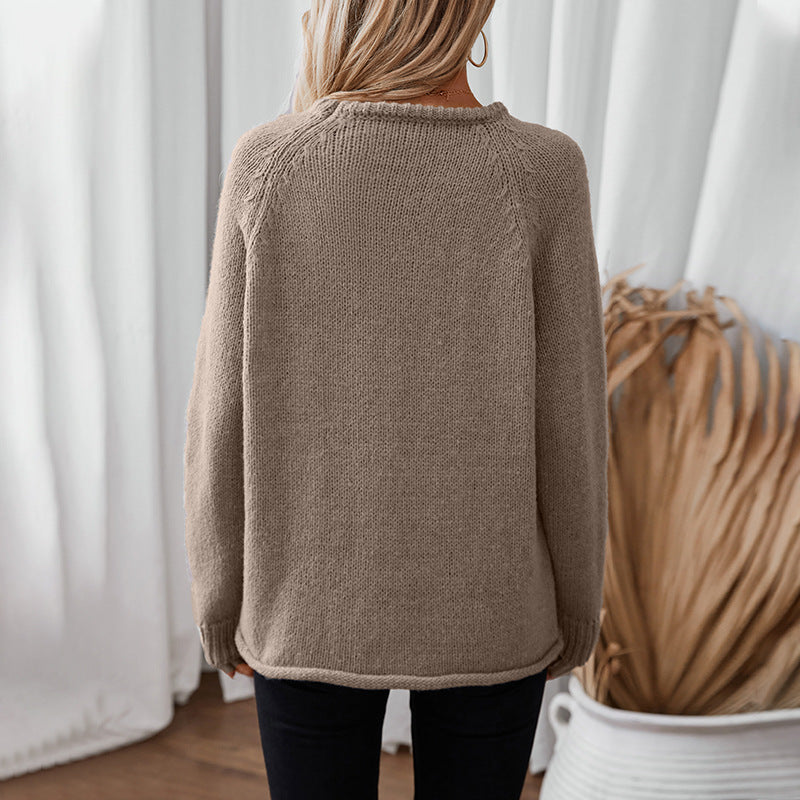Women's Solid Color Curling Pullover Loose Crew Neck Casual Sweater