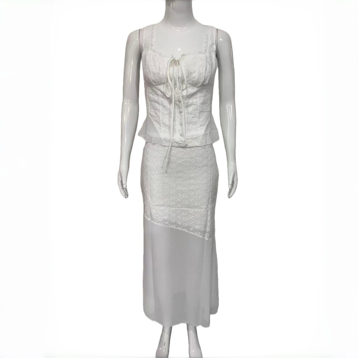 Women's Summer Temperament Square Collar Lace High Waist Slim Blouses
