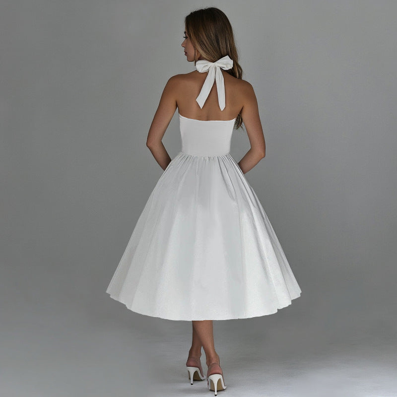 Backless Waist Trimming A- Line Dress Dresses