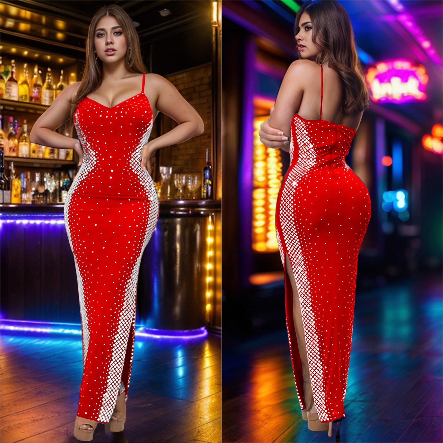 Women's Fashion Wear Rhinestone Dress Long Dresses