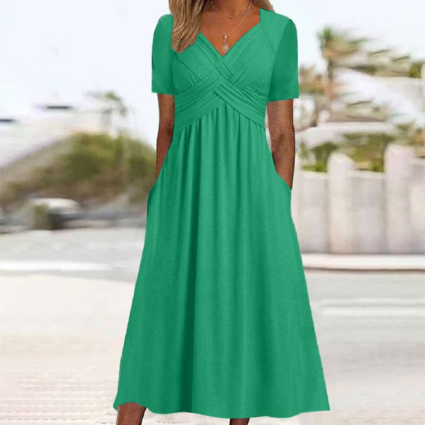 Women's High-grade Elegant Pullover Solid Color Sleeve Round Skirts