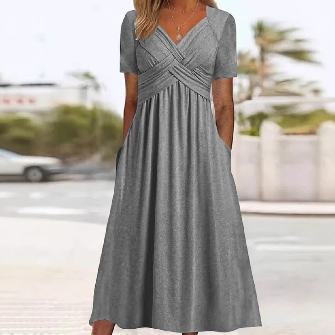 Women's High-grade Elegant Pullover Solid Color Sleeve Round Skirts