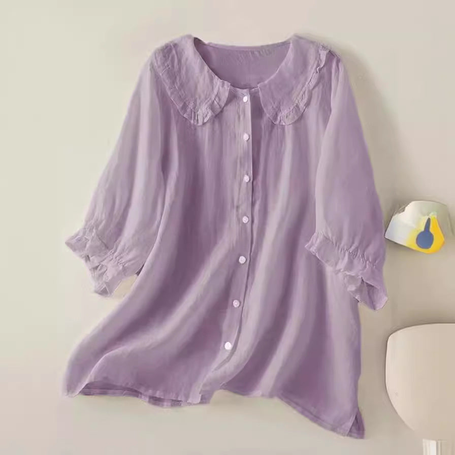 Women's Loose Half Sleeve Shirt Col Claudine Blouses