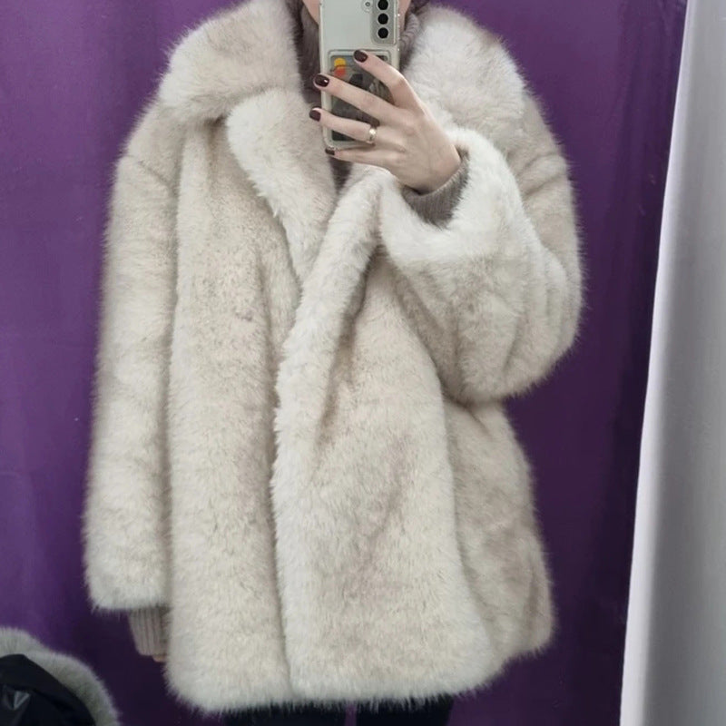 Women's Fur Casual Loose Fox Collar Environmental Coats