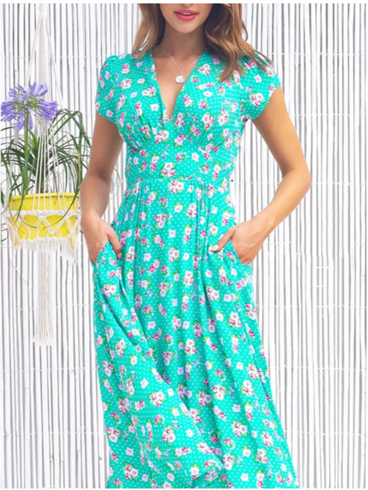 Women's Charming Print Pockets Bohemian Dress Dresses