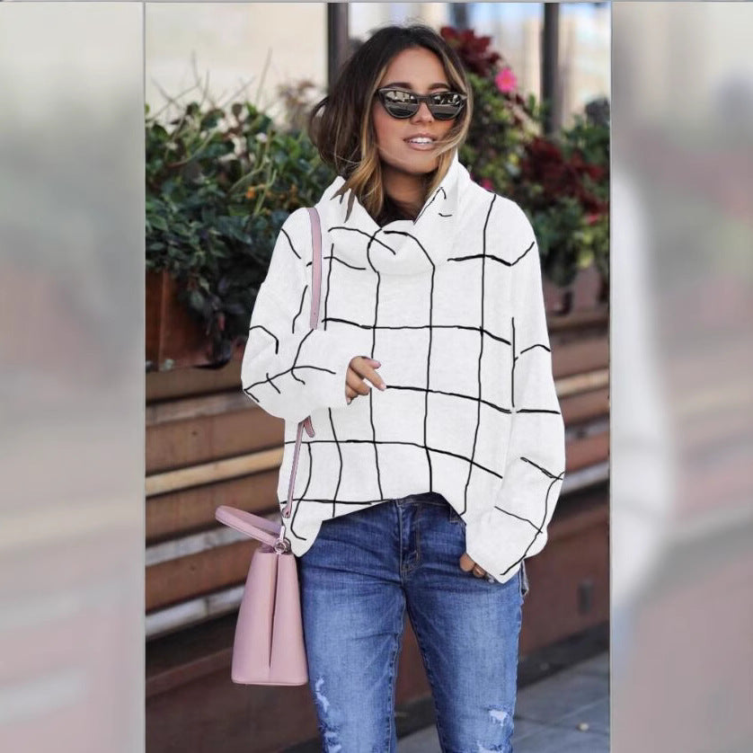 Women's Winter Plaid Pullover Turtleneck For Plus Size