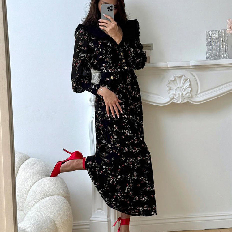 Women's Long Sleeve Retro French Dress Temperament Dresses