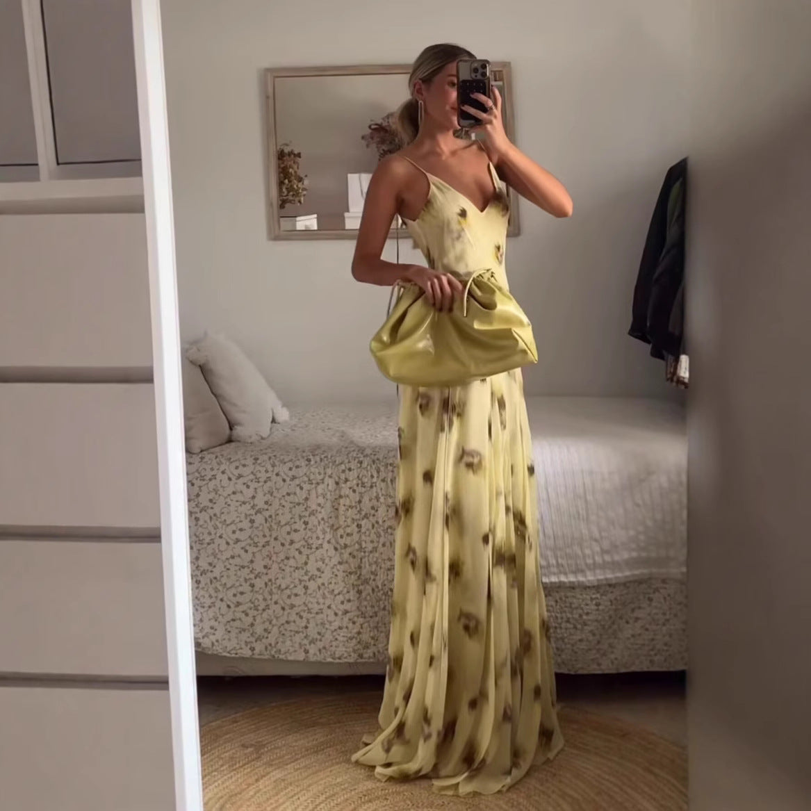 Women's Early Spring Printed Large Swing Strap Dresses