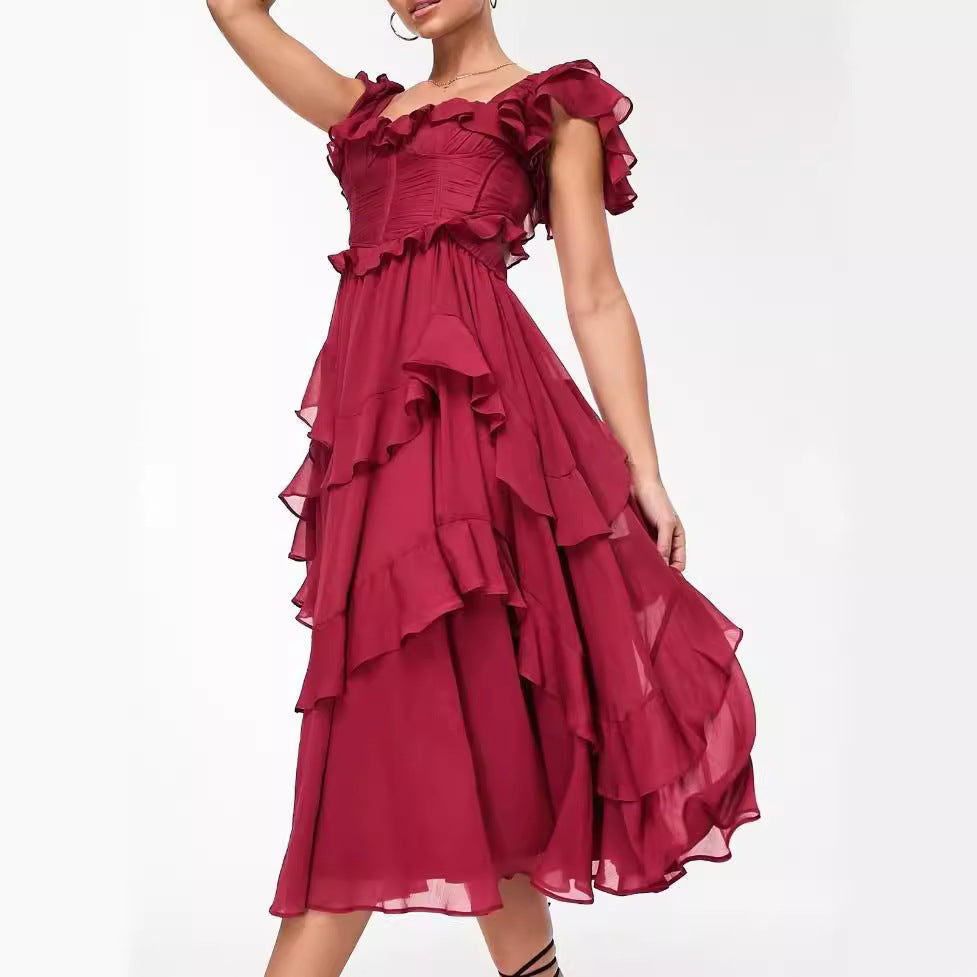 Dress Holiday Lace Backless Cake Ruffled Dresses