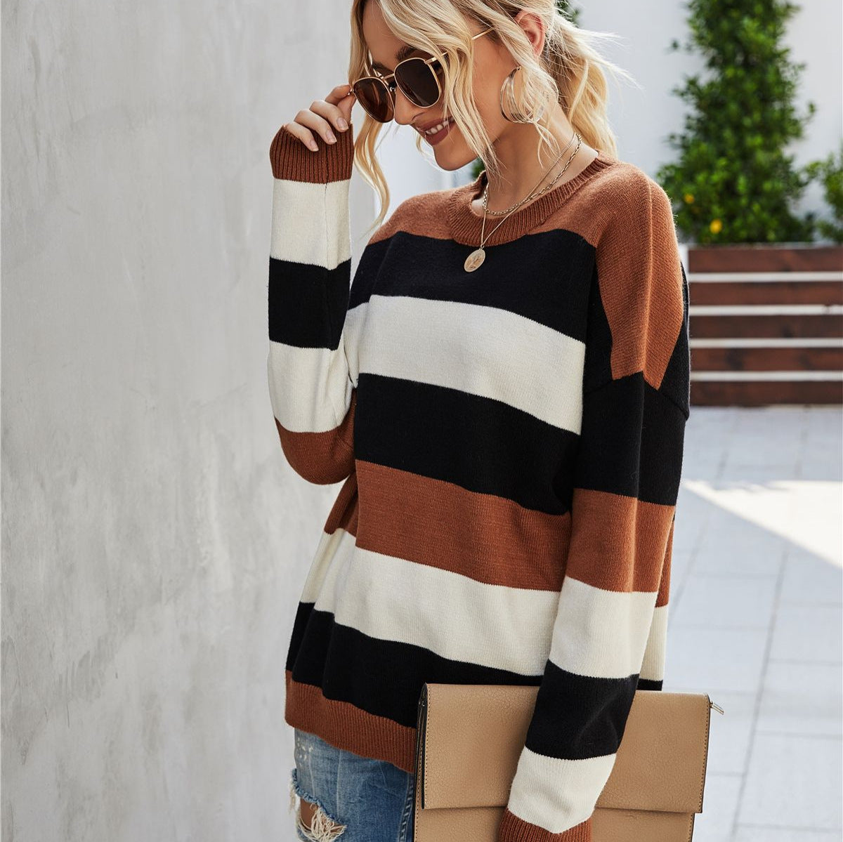 Graceful Women's Striped Bottoming Shirt For Sweater