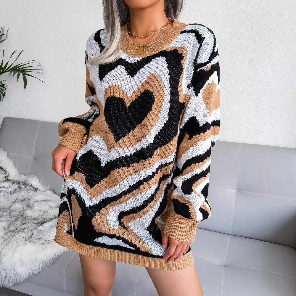 Women's Clearance Contrast Color Love Woolen Knitted Skirts
