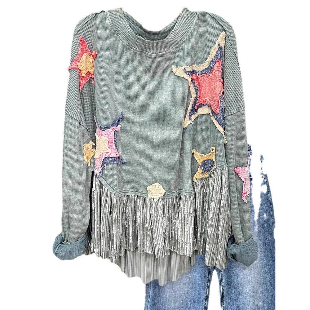 Retro Affixed Cloth Embroidered Autumn Loose Sweaters