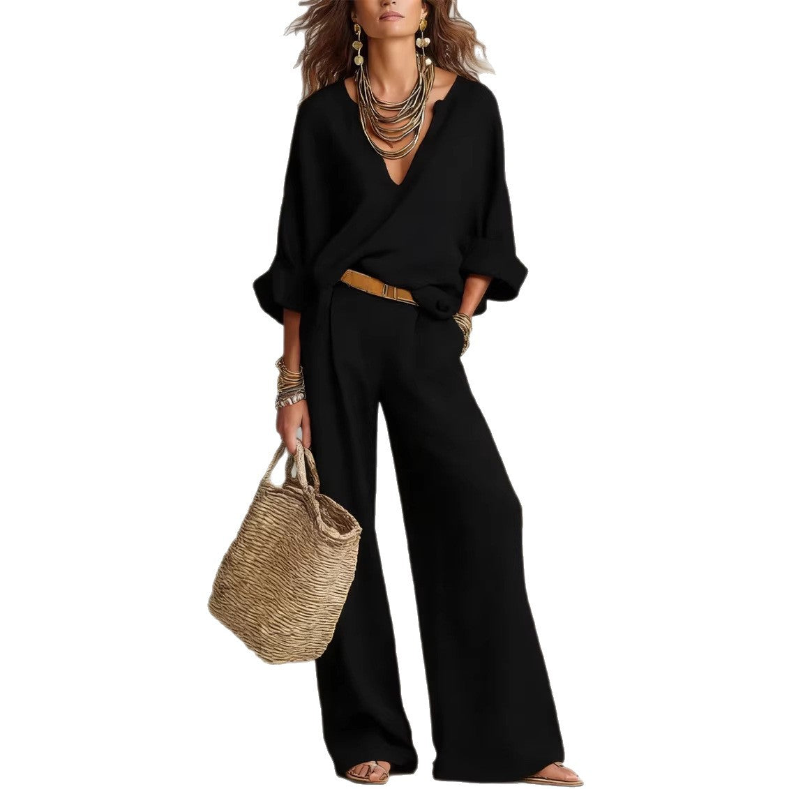 Versatile Natural Linen Loose Vacation Two-piece Fashion Casual Suit