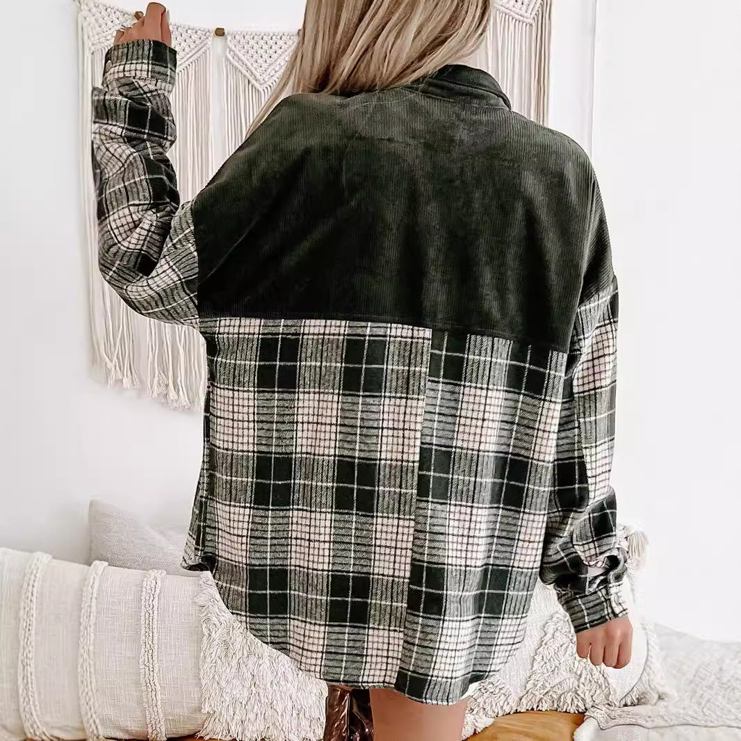 Women's Long Sleeve Winter Plaid Color Matching Tops