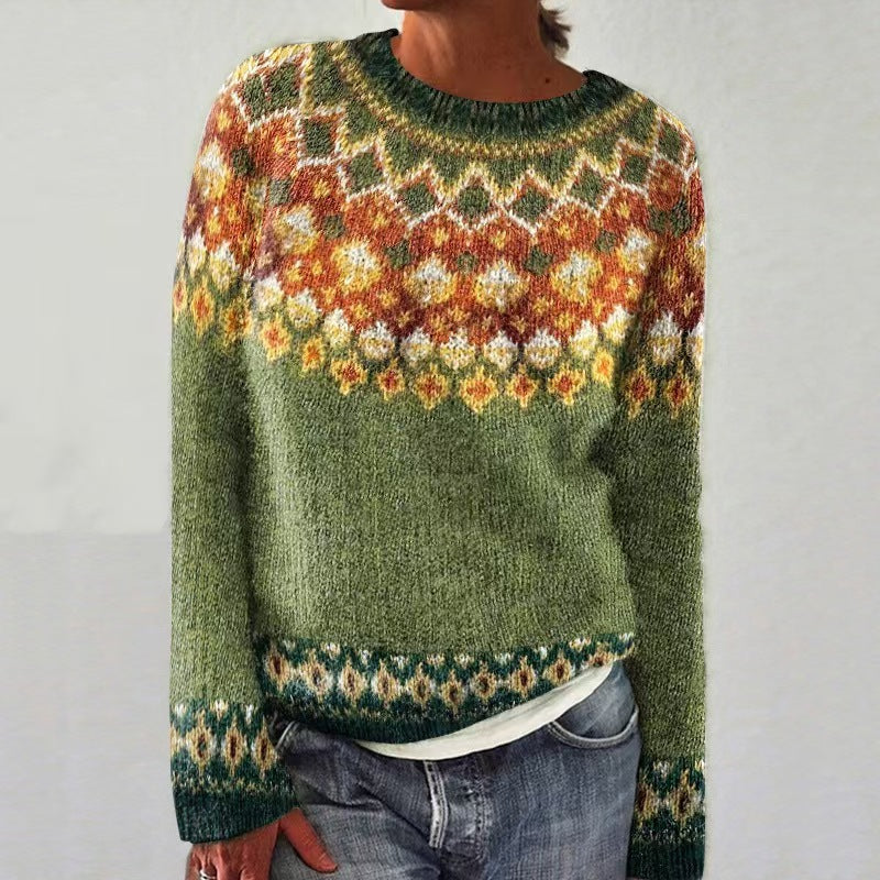 Women's Round Neck Multicolor Loose Fashion Pullover Sweaters