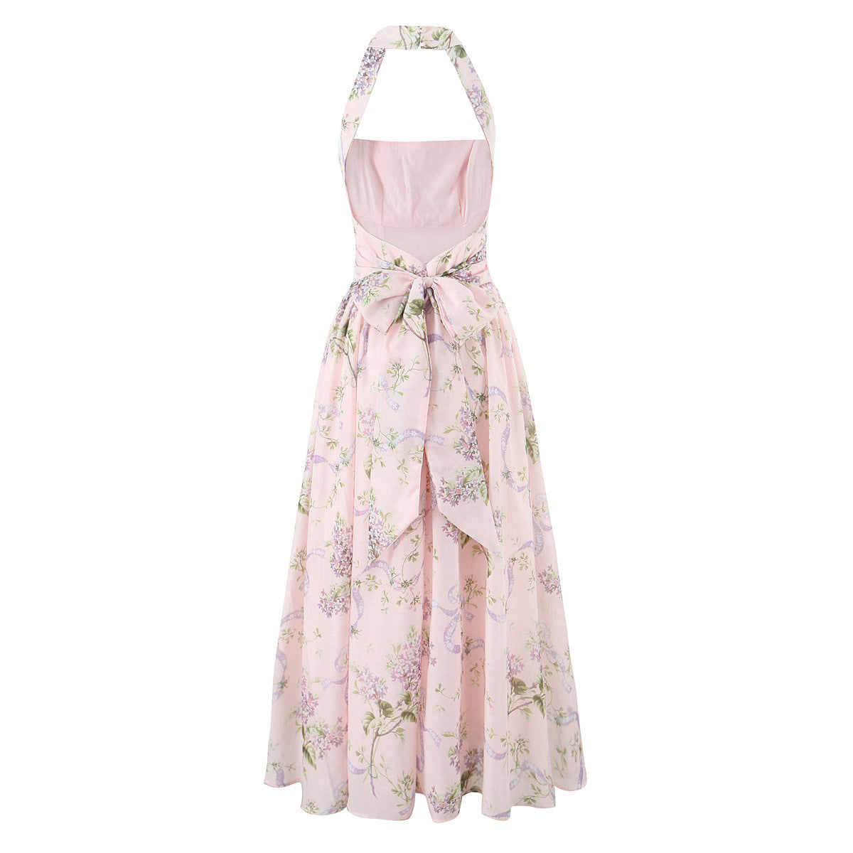 Women's Fashionable Lightweight Pink Printing Chiffon Split Dresses