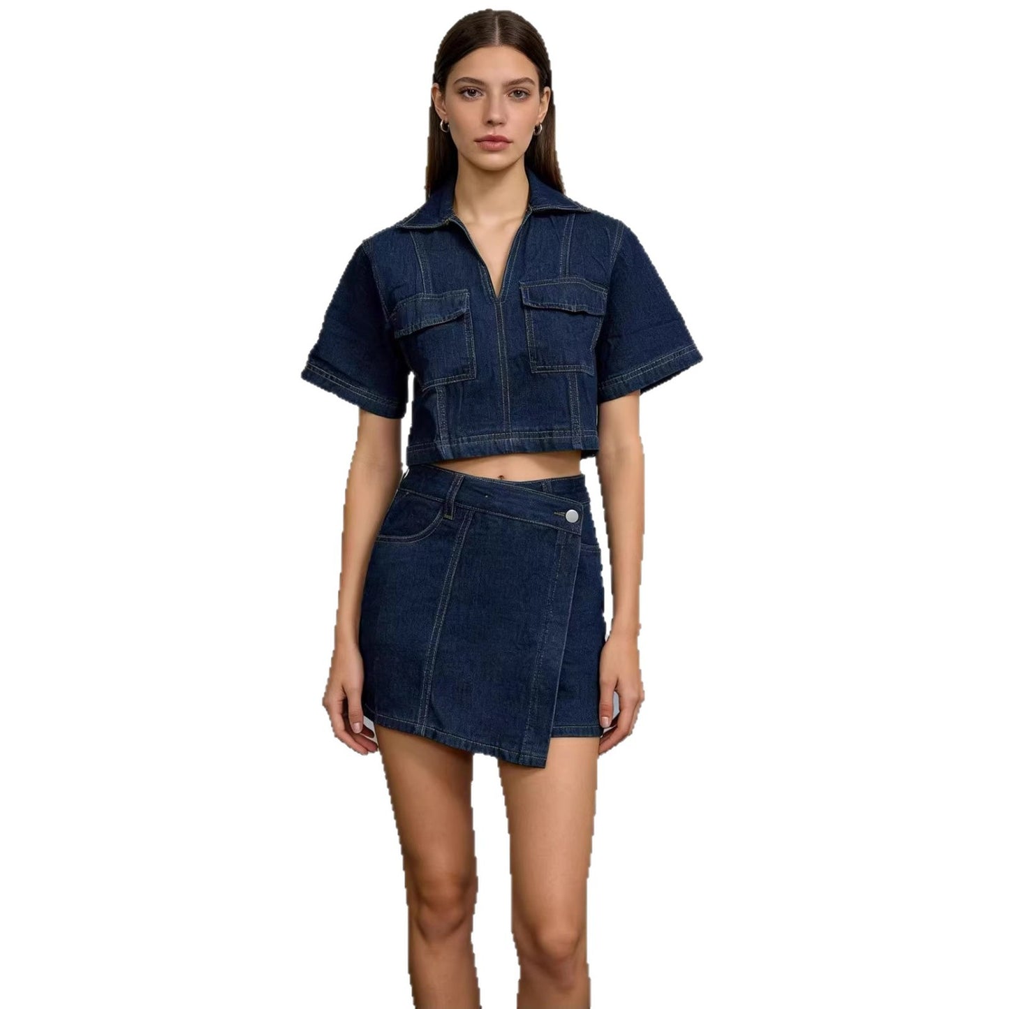 Women's Denim Culottes Summer Short-sleeved Hot High Suits
