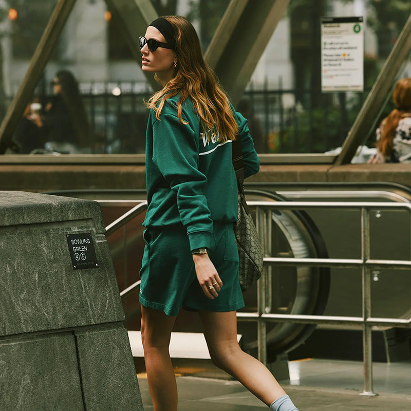 Women's American Niche Small Letter Print Green Sweaters