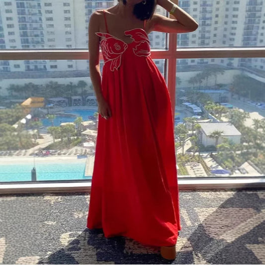 Personalized Red Fish-shaped Tube Dress Strap Dresses
