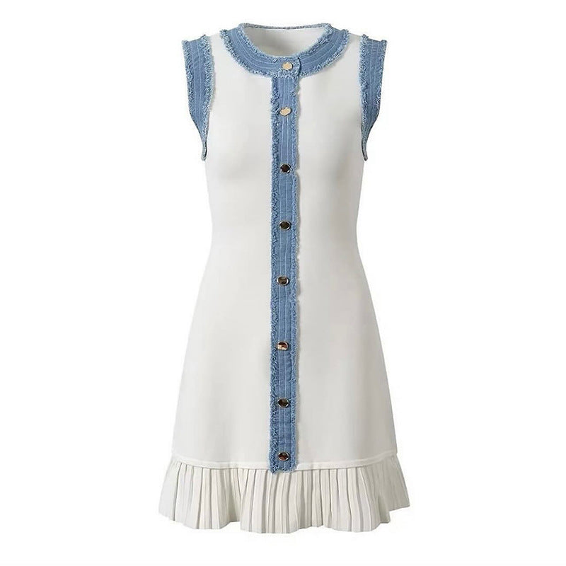 Women's Summer French Style Temperament Stitching Denim Frayed Skirts