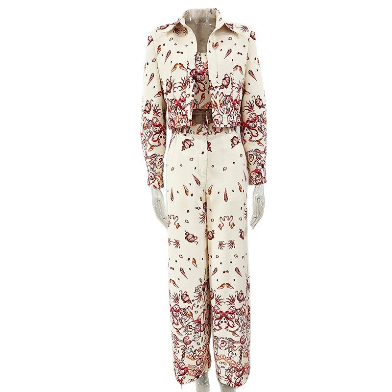 Elegant Underwater World Printed Camisole Trousers Set Fashion Casual Suit