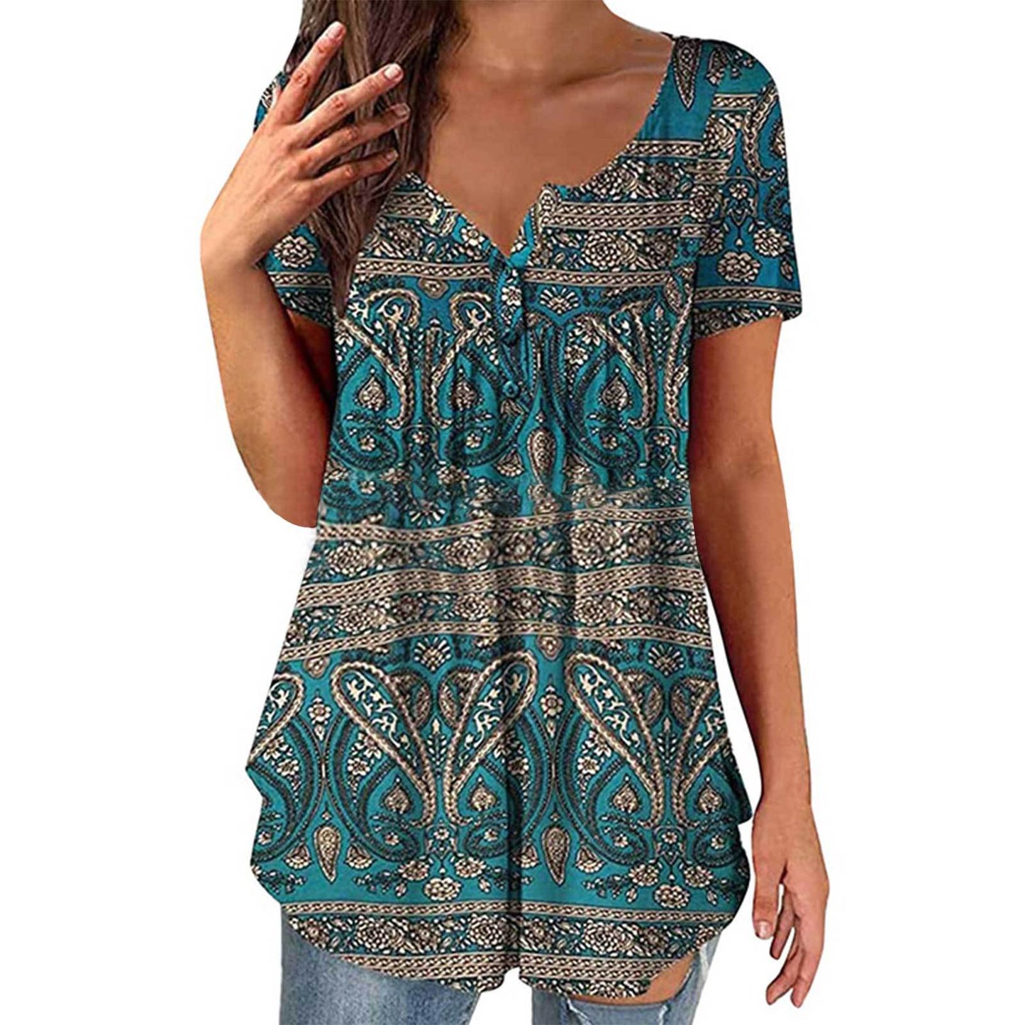 Women's Fashion Digital Printing Casual Trend Sleeve Blouses