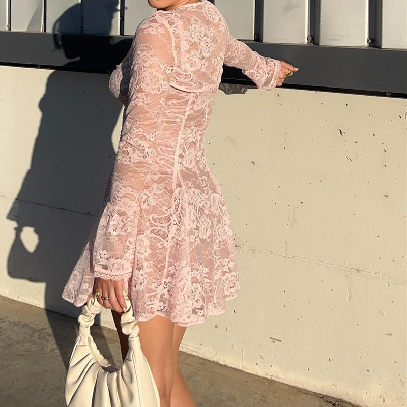 Women's Lace Bell-bottom Long Sleeve A- Line Skirts
