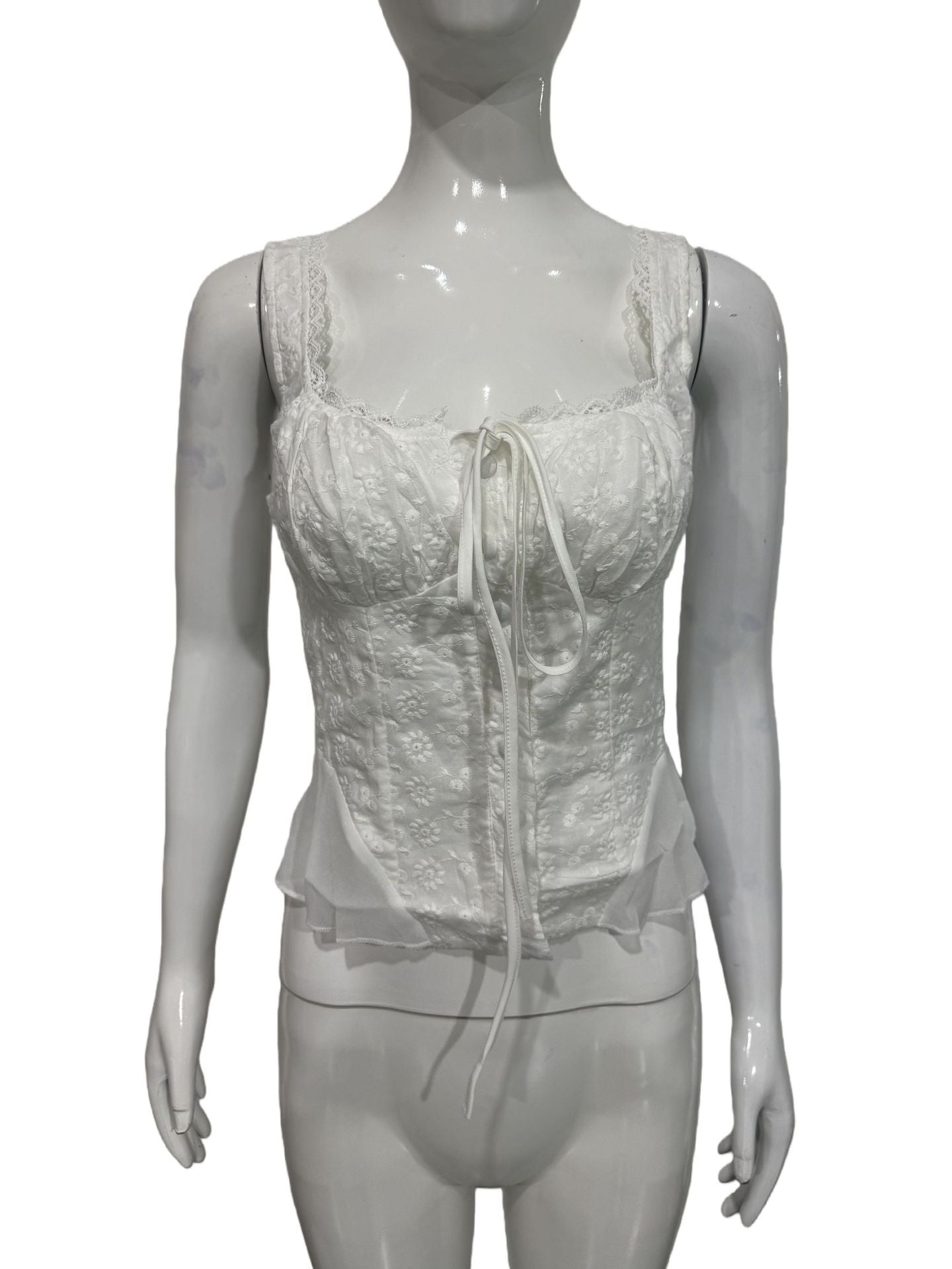 Women's Summer Temperament Square Collar Lace High Waist Slim Blouses