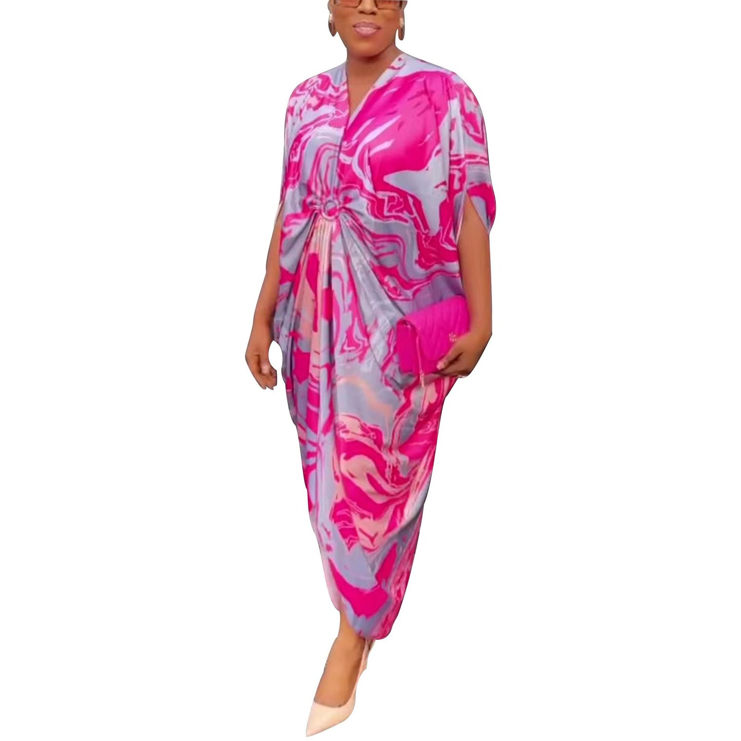 Women's Summer Printed Wide Loose Satin Sleeve Dresses