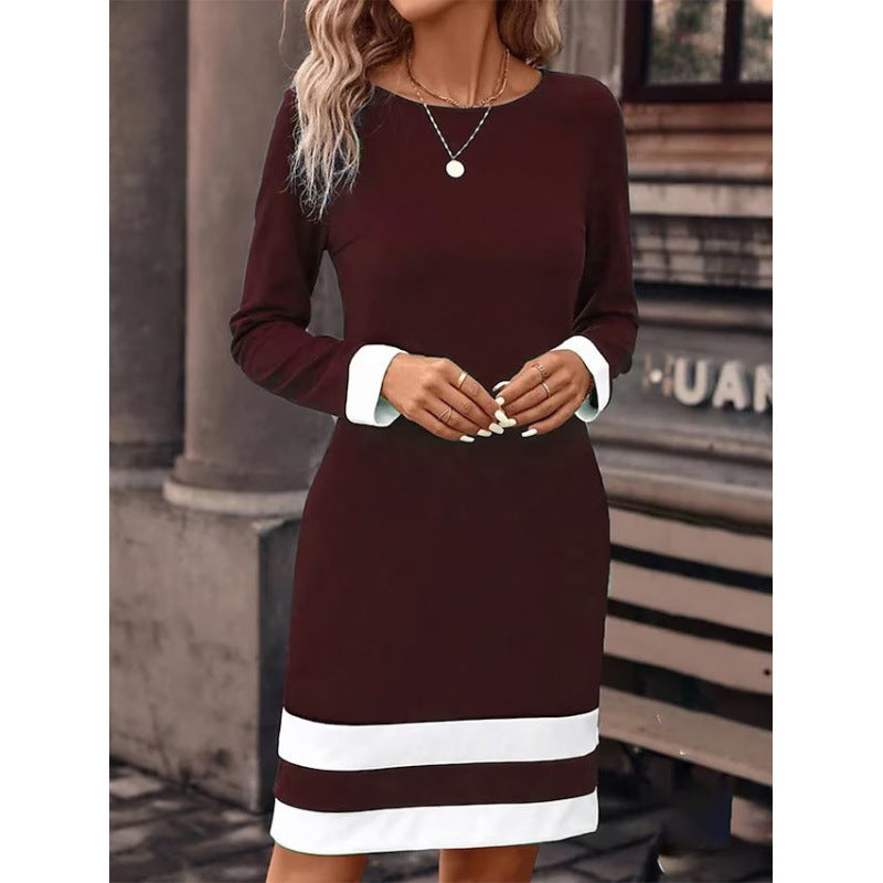 Women's Fashion Tight Color-matching Dress Long Sleeve Dresses