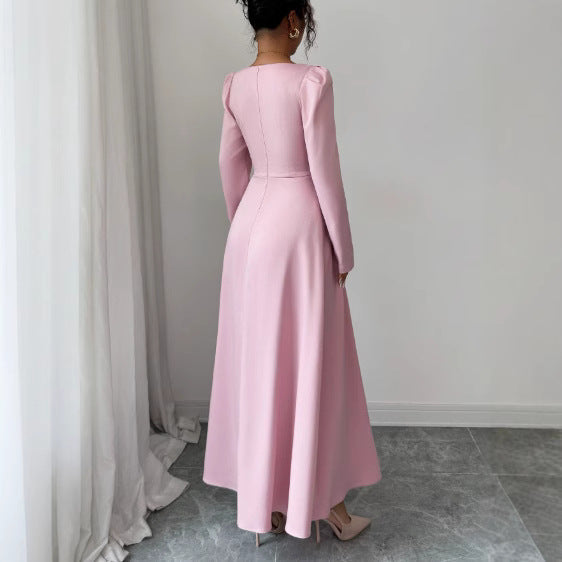 Women's Autumn Waist Slimming Elegant High-grade French Single-breasted Square Collar Dress