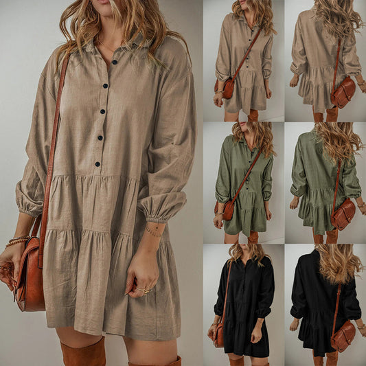 Women's Solid Color Fashion Long-sleeved Stitching Dress