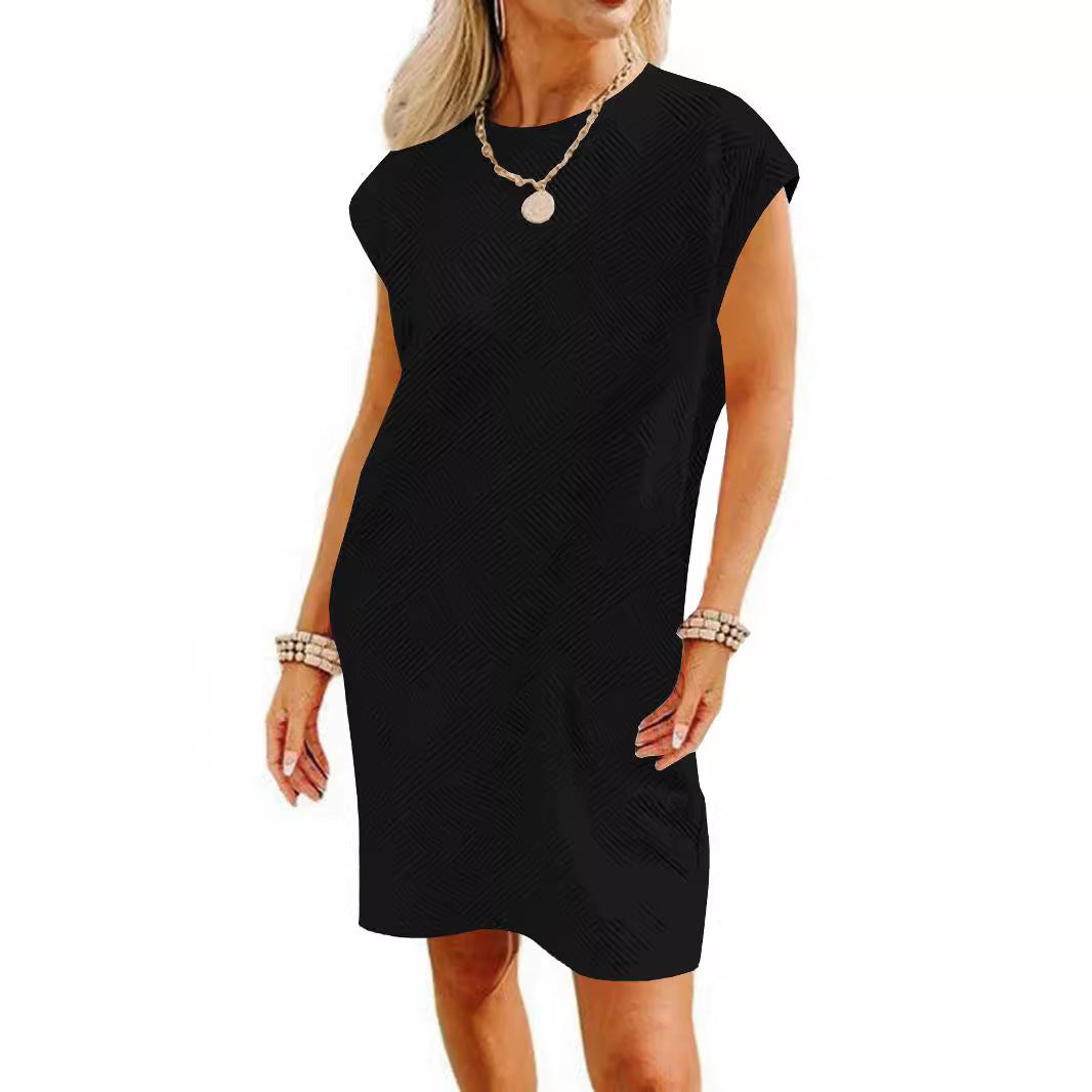 Women's Sleeve Round Neck Pullover Pocket Texture Fabric Dress