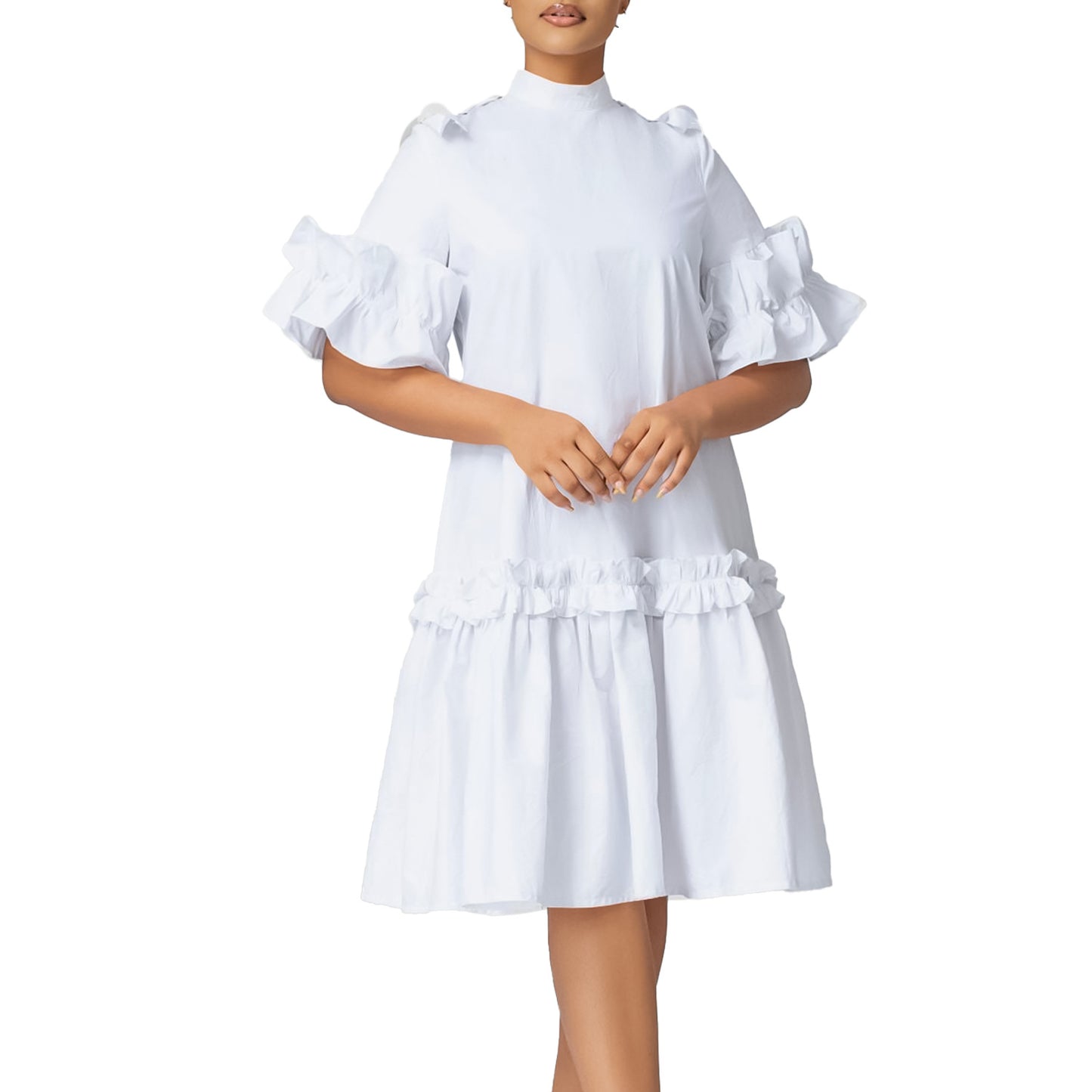 Women's Fashion Solid Color Style Wooden Ear A- Dress