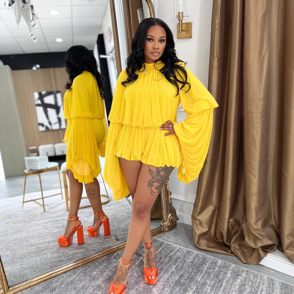 Women's Casual Style Round Neck Lantern Sleeve Jumpsuits