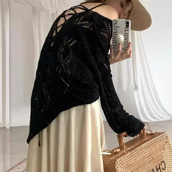 Women's Spring Cutout Backless Knitted Loose Coats