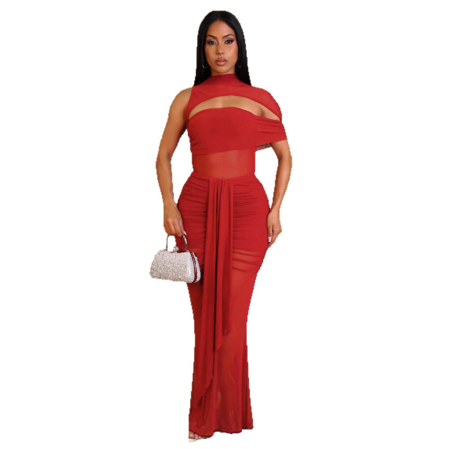 Casual Sexy Cutout Mesh Bag Arm Dresses