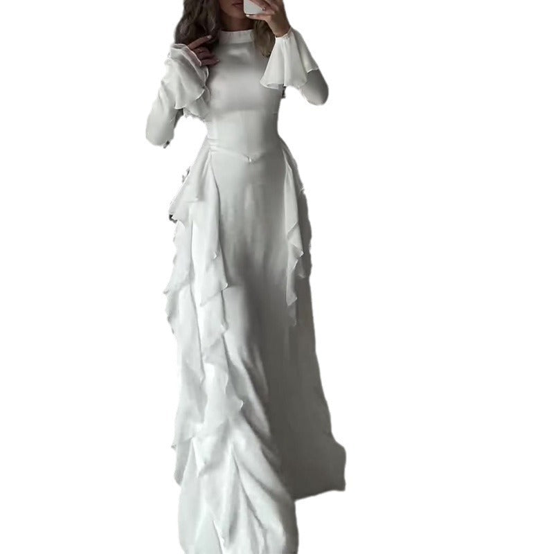 Women's Autumn Flared Sleeves Temperament High Waist Dresses