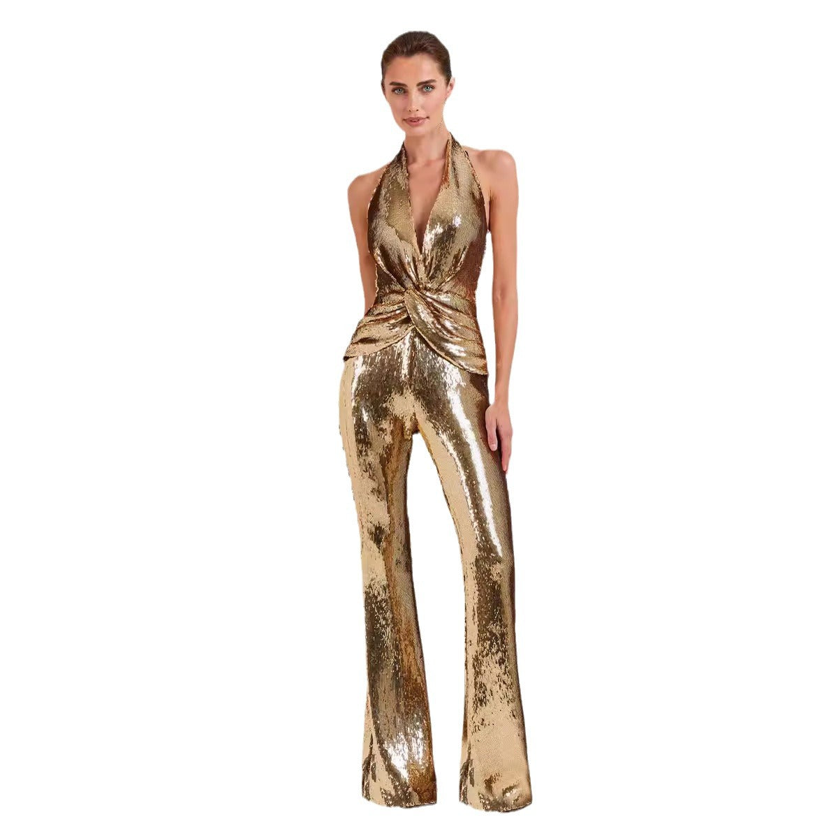 Sleeveless Halter Sexy Slimming Beam Waist Jumpsuits
