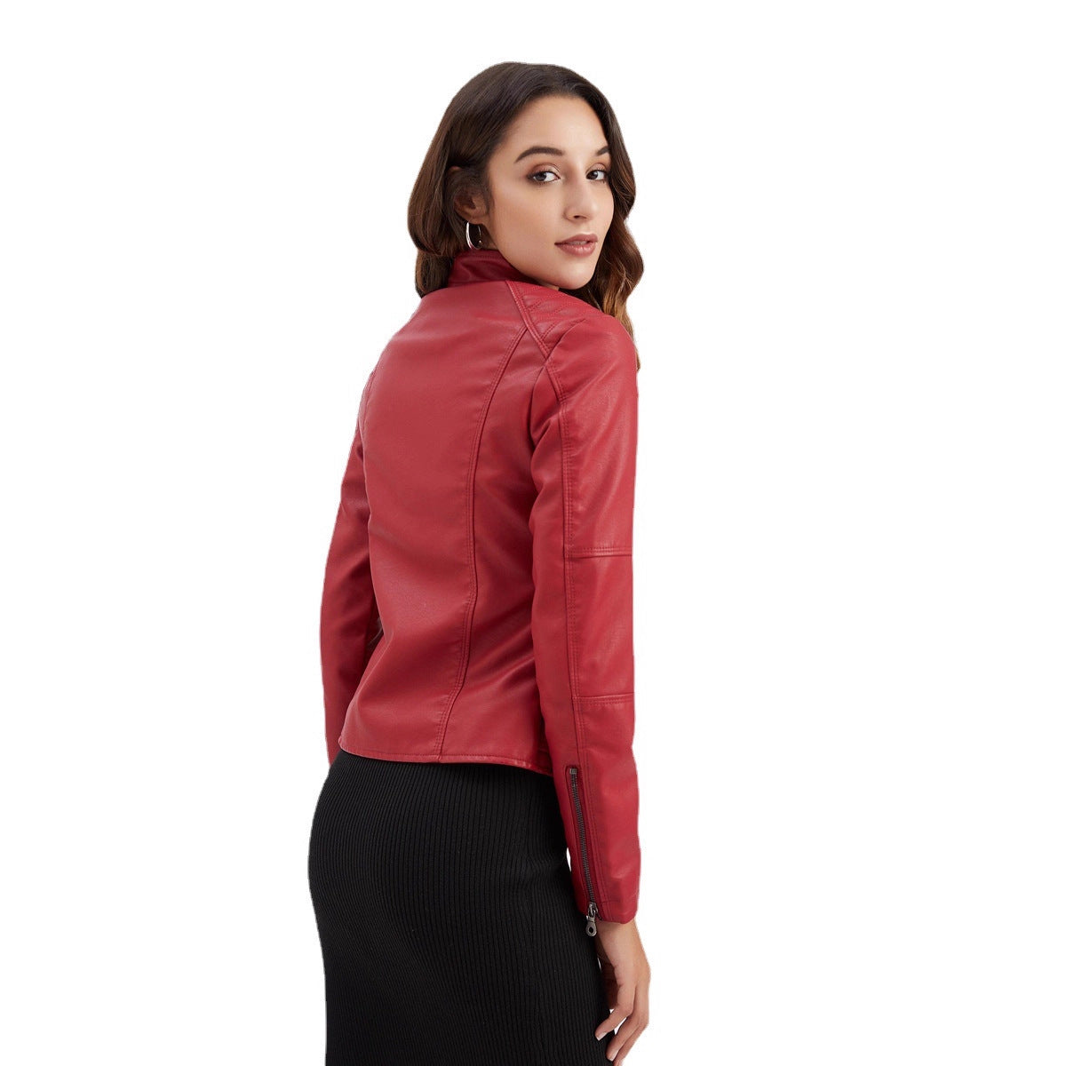 Women's Leather Slim Thin Motorcycle Stand Collar Jackets