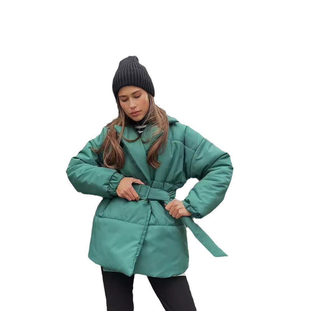 Women's Winter Padded Lapel Cinched Slimming Pure Coats